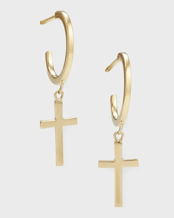 Hanging Cross Curved Huggie Earrings
