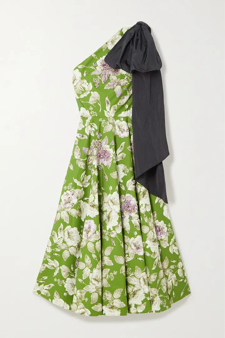 Erdem - Johanne One-shoulder Crystal-embellished Cotton-faille Gown - Green