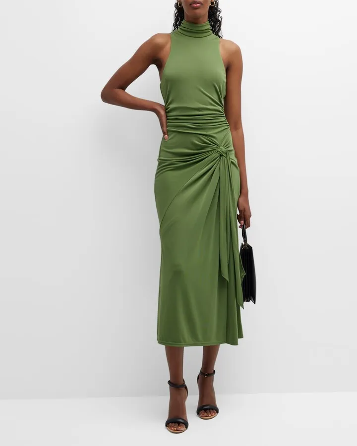 Rori Sleeveless Side-Tie Turtleneck Midi Dress