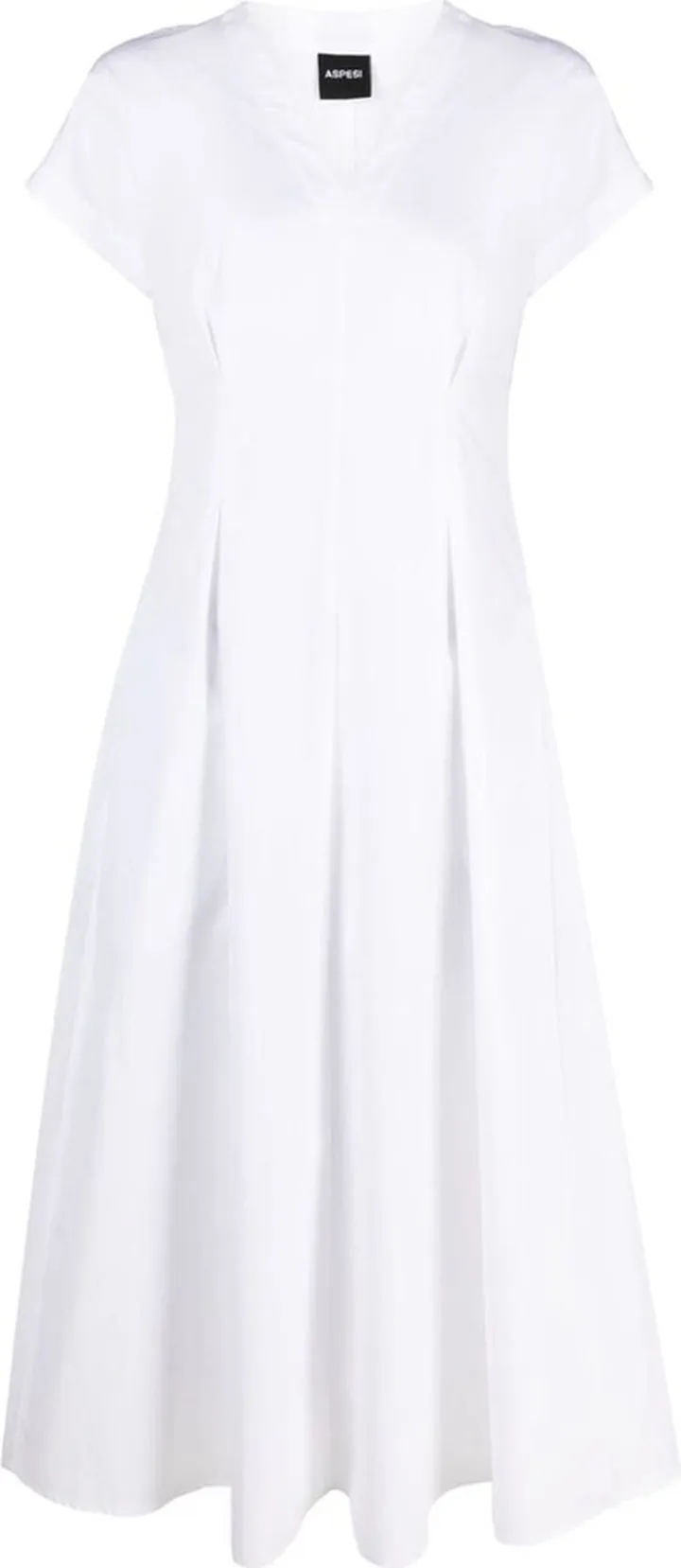 Short-Sleeve Pleated Midi Dress