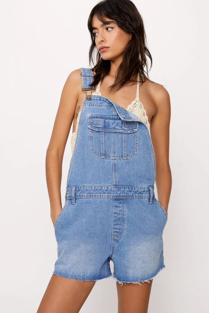 Nasty Gal Womens Pocket Front Denim Short Dungarees