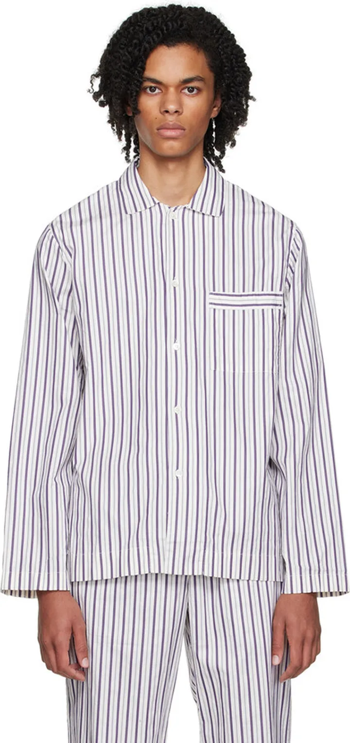 Tekla Purple Stripe Long Sleeve Pyjama Shirt