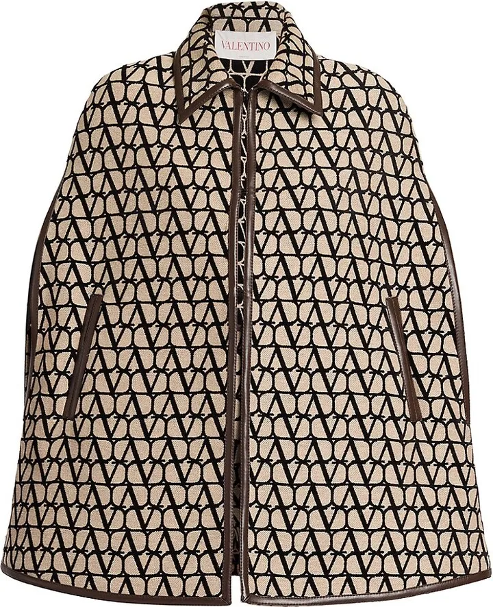Monogram Leather-Trim Cape