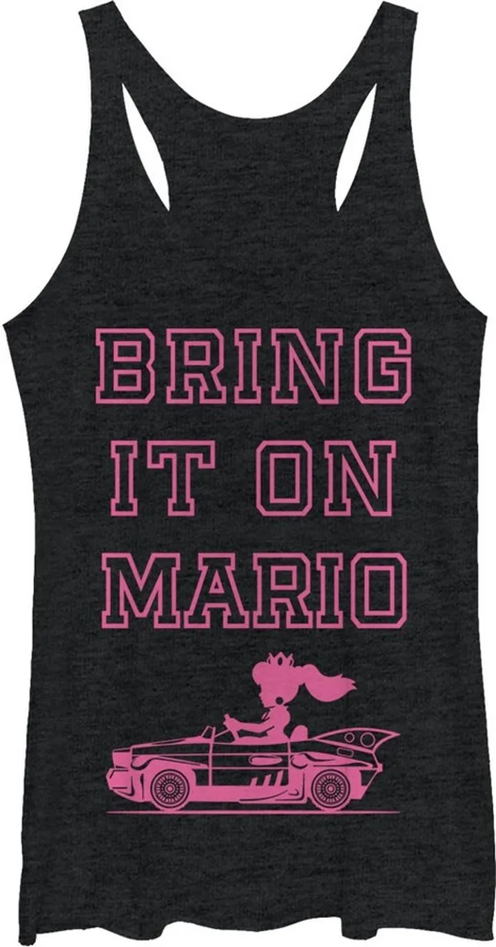 Women's Nintendo Princess Peach Bring it On Racerback Tank Top - Black Heather - Small