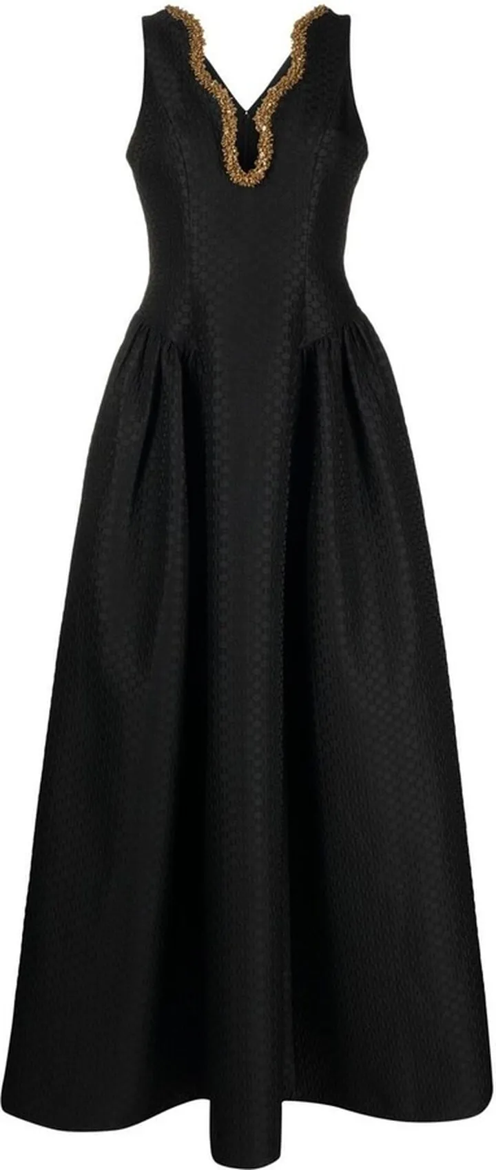 Raff embellished-trim gown