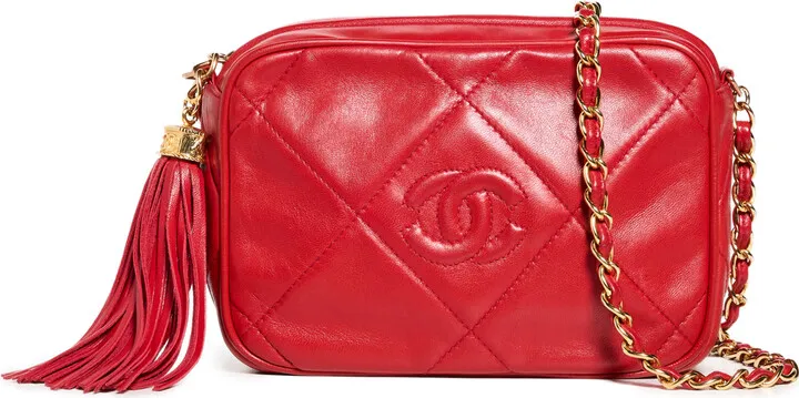 What Goes Around Comes Around Chanel Red Lambskin Diamond CC Camera Mini Bag