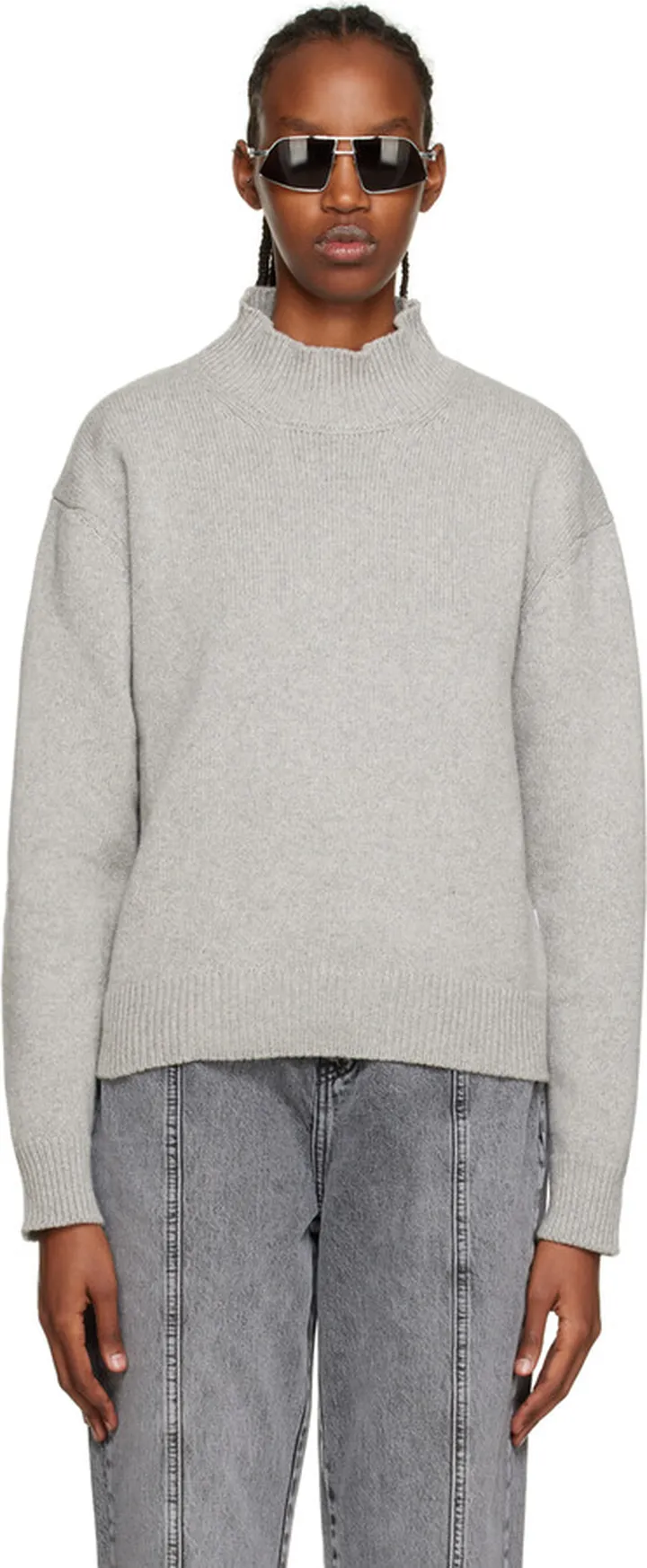 Han Kjobenhavn Gray Rib Trim Turtleneck