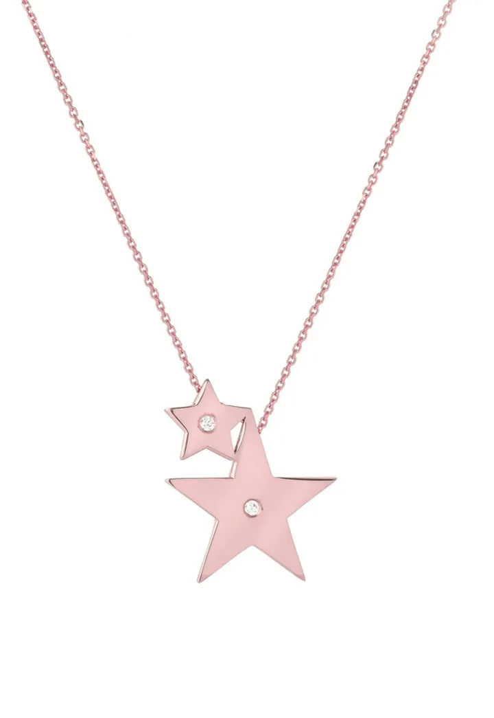 Forever Collection - Double Star Diamond Pendant Necklace