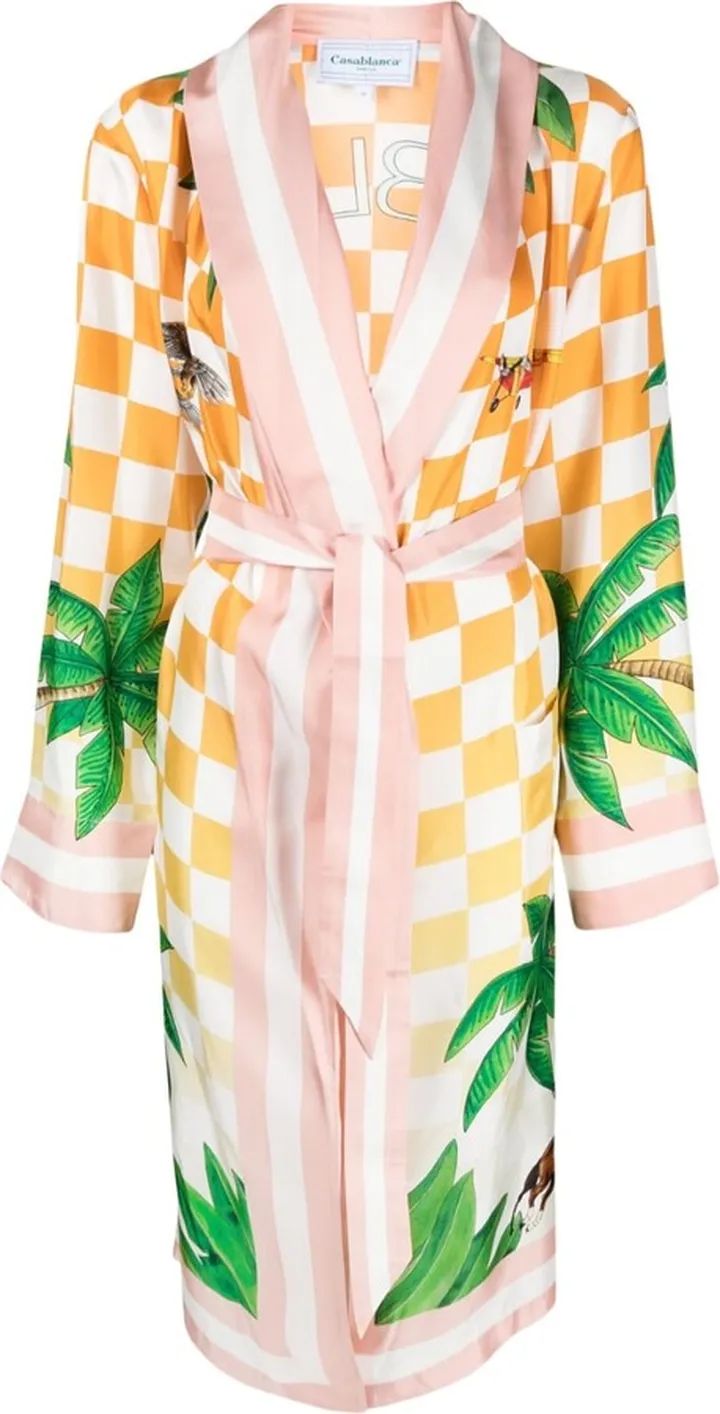 Tennis Club-print silk robe