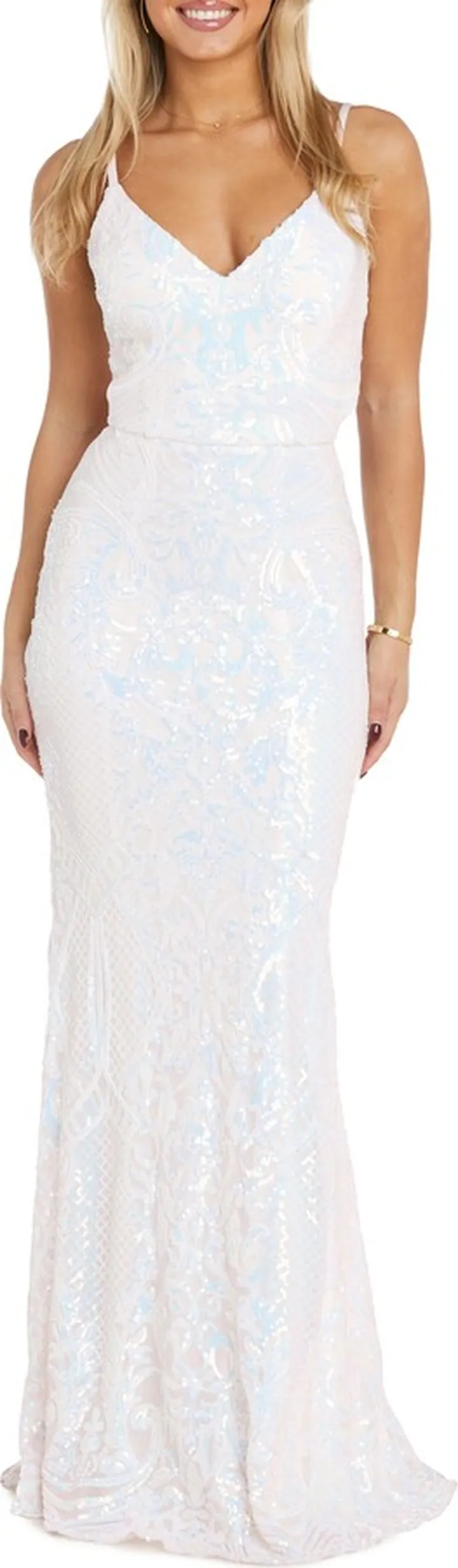 Iridescent Rainbow Sequin Cutout Mermaid Gown