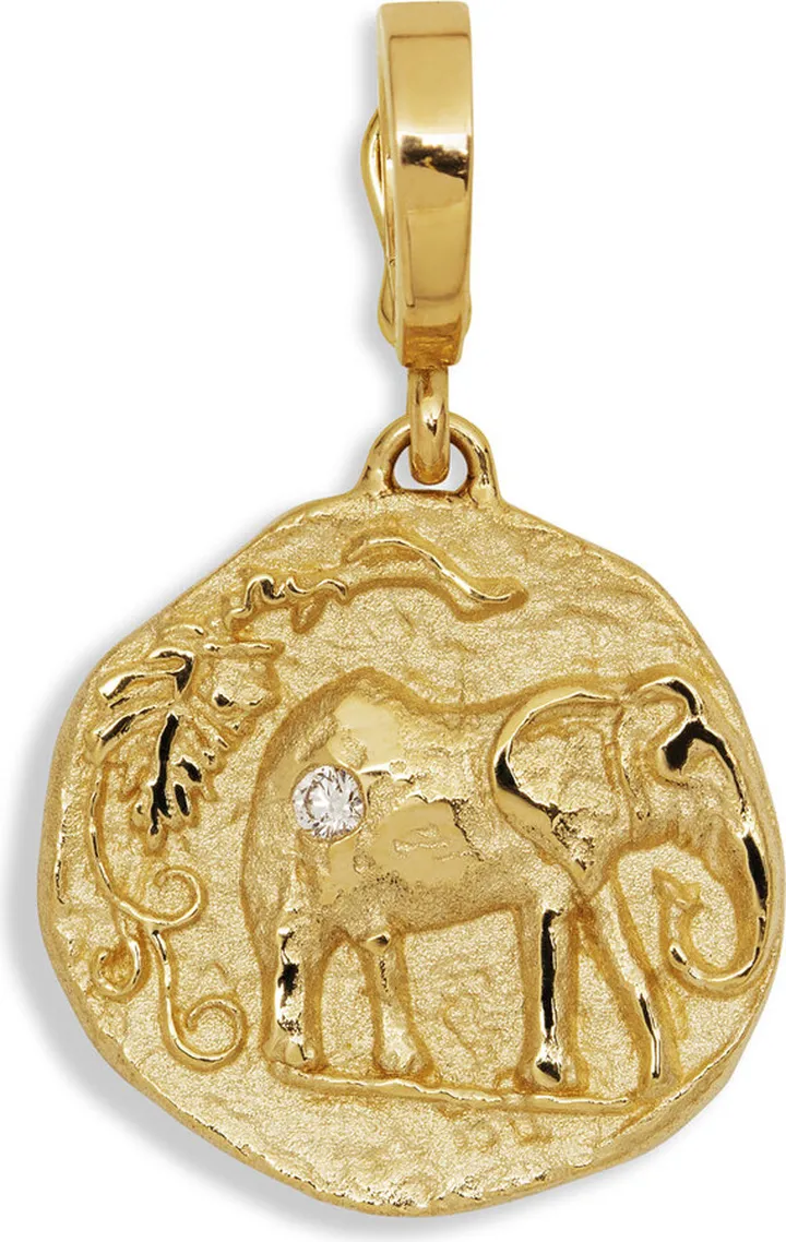 Diamond Small Elefante Coin Yellow Gold Charm