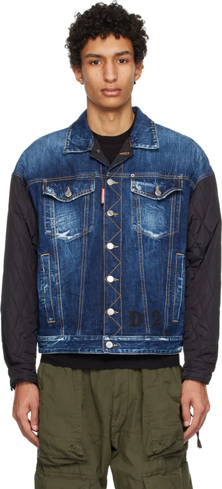 Dsquared2 Blue & Black Dropped Shoulder Denim Jacket