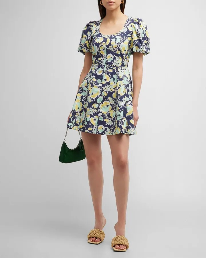 Madeline Puff-Sleeve Flared Mini Dress