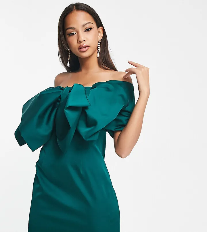 Ever New dramatic bow mini dress in emerald green