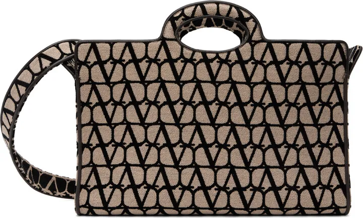 Valentino Garavani Beige & Black 'Le Troisième Toile' Tote