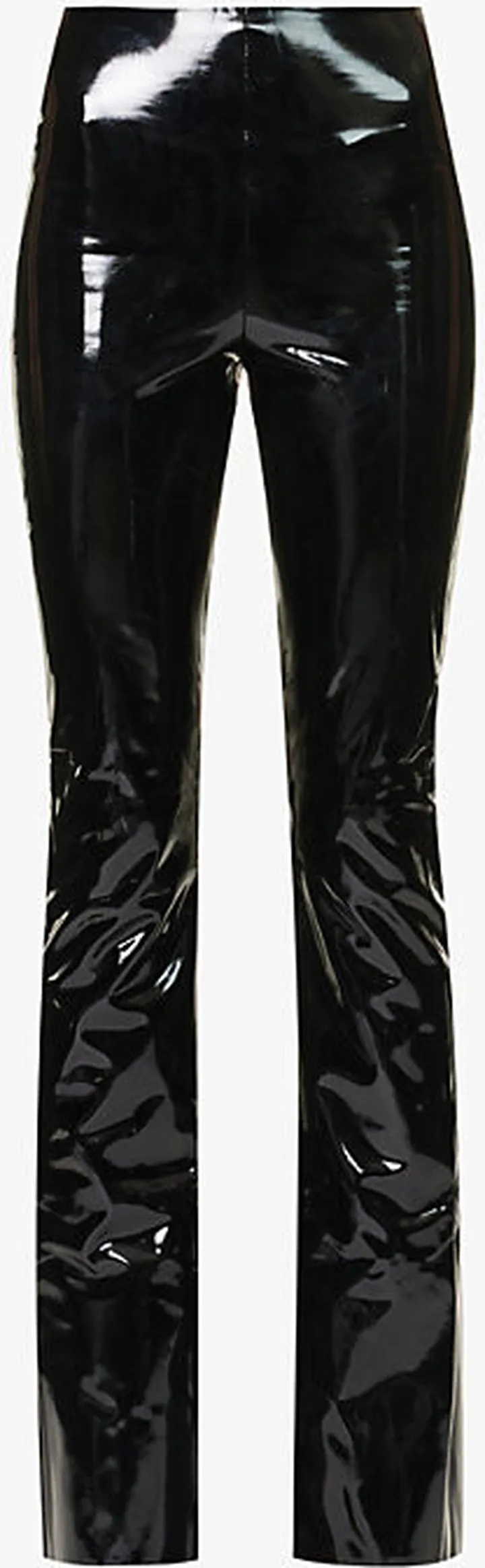 Womens Black Flared High-rise Patent Faux-leather Trousers