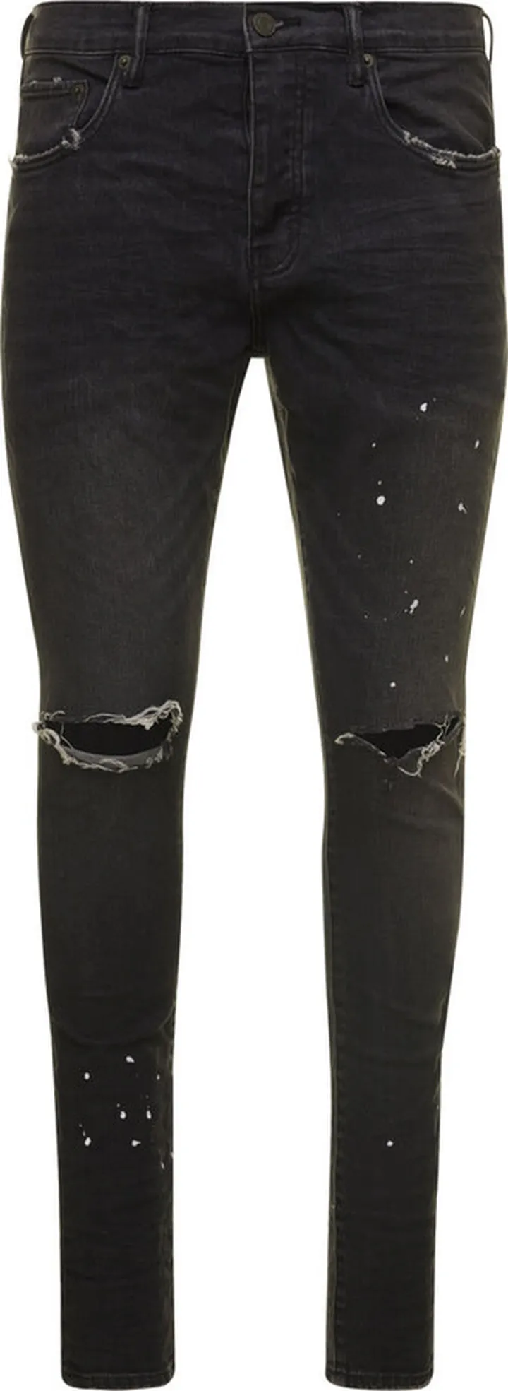 Black Skinny Jeans With Rips And Paint Stains In Cotton Denim Man Purple Brand