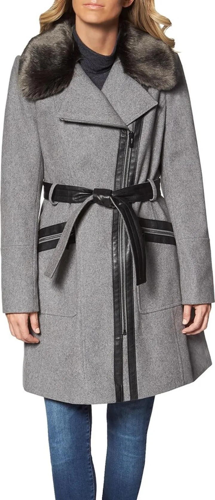 Womens Faux Fur Wool Wool Coat