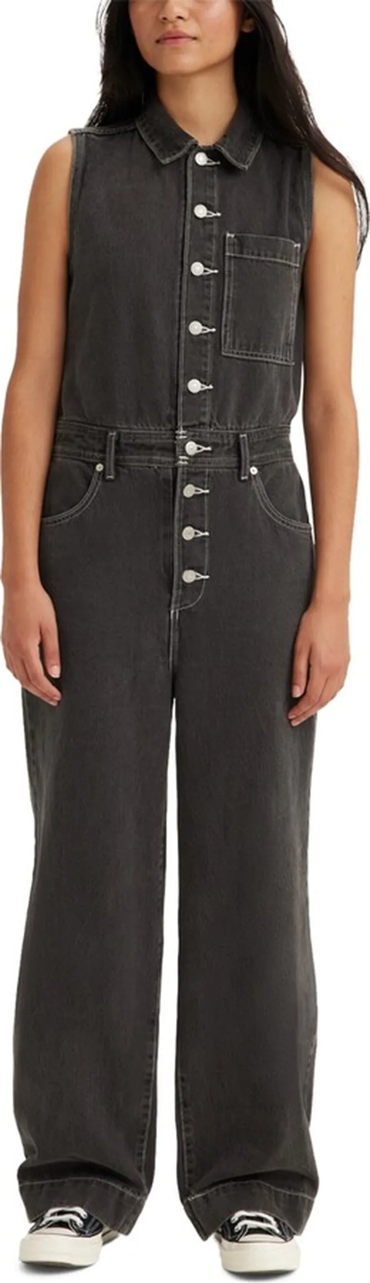 Levi's Women's Cotton Denim Button-Front Sleeveless Jumpsuit