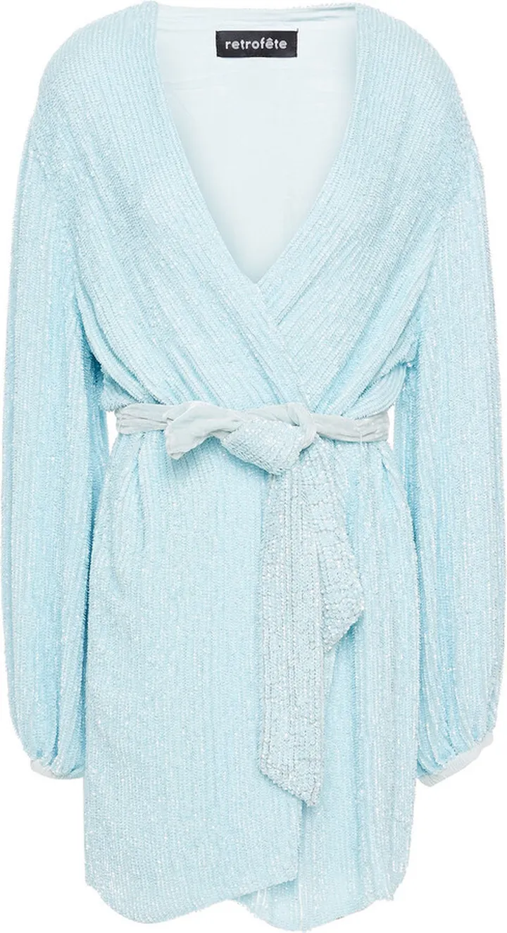 Gabrielle velvet-trimmed sequined chiffon mini wrap dress