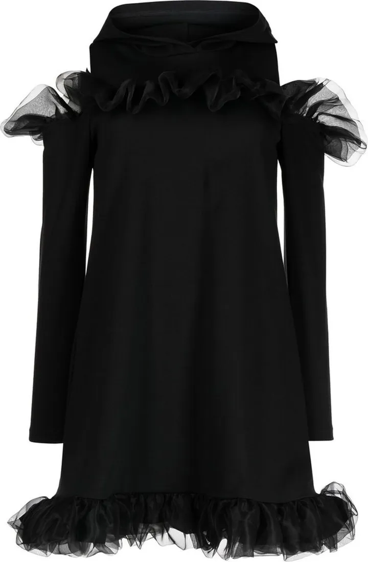 Tulle-Trim Cold-Shoulder Dress