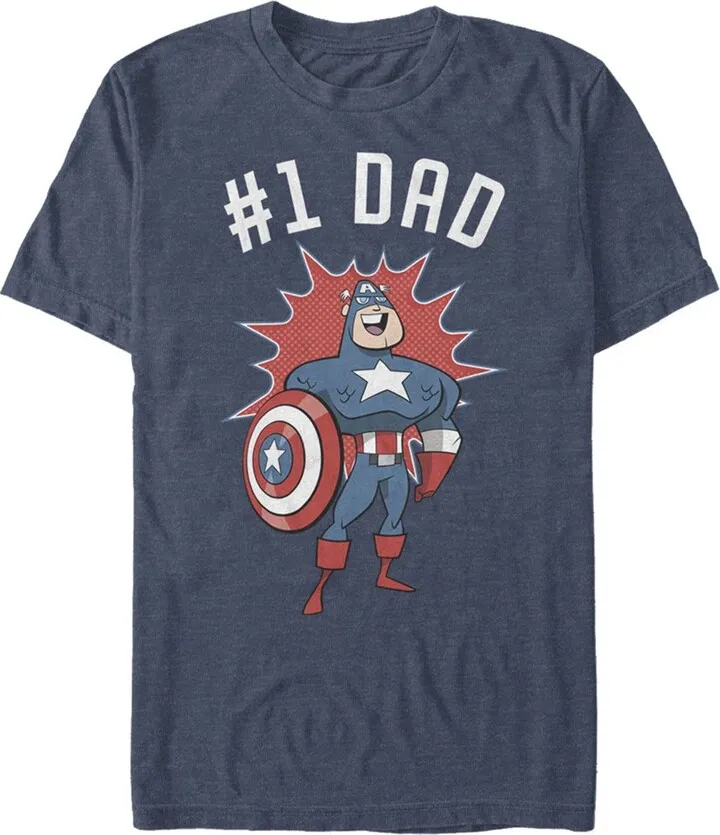 Men's Marvel #1 Dad Cartoon Captain America T-Shirt - Navy Blue Heather - Large