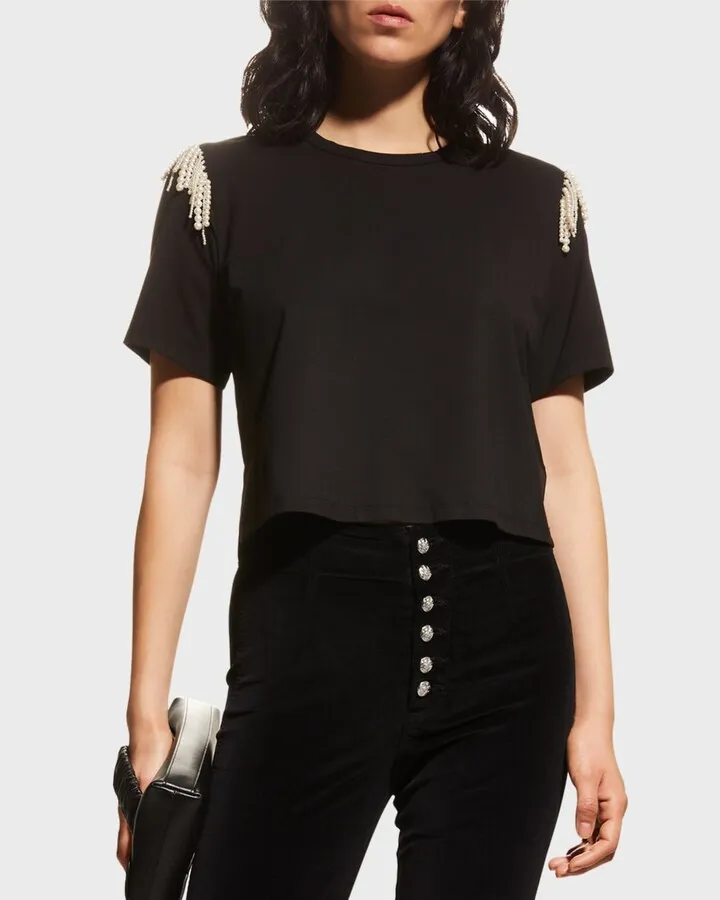 Rumia Cropped Pearl Fringe Tee