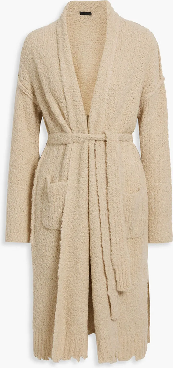 Belted bouclé-knit cardigan