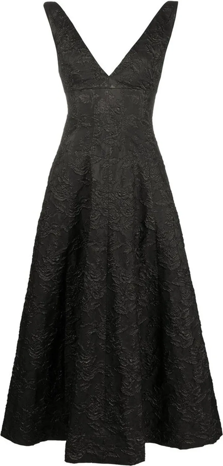 floral-embroidered V-neck dress