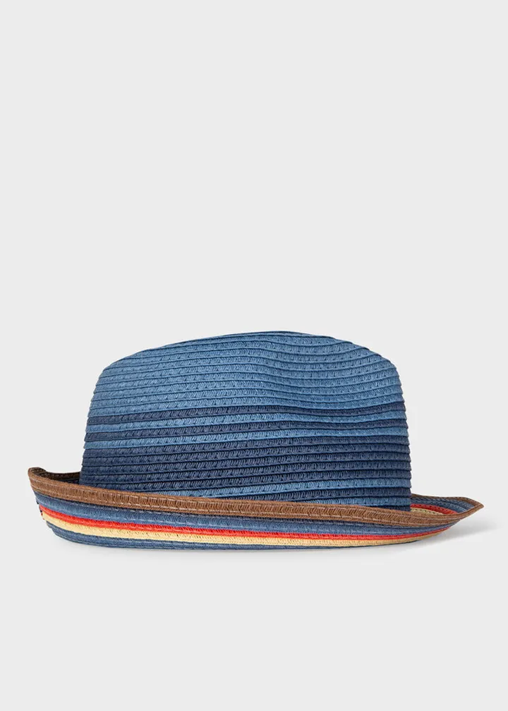 Blue Braided Trilby Hat