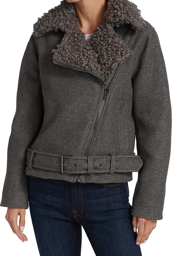 Sky Faux Fur-Trim Biker Jacket