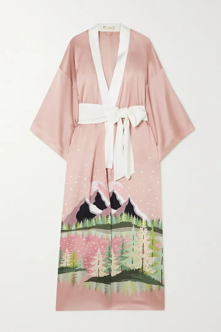 Olivia von Halle - Queenie Printed Silk-satin Robe - Pink