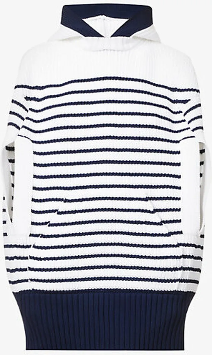 Womens Off White Striped Relaxed-fit Knitted Cape