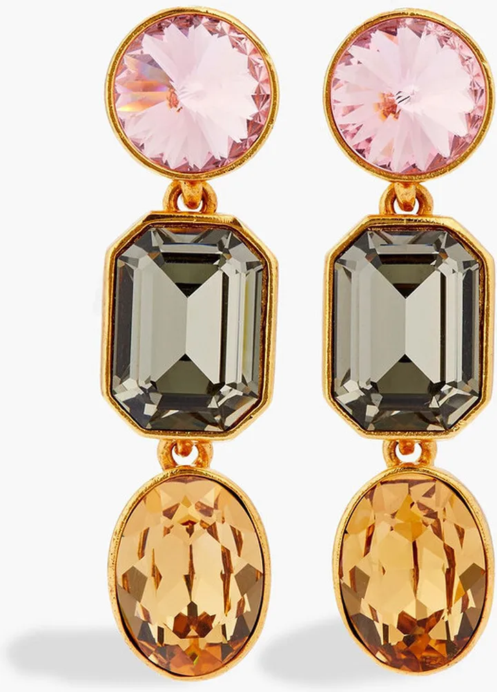 Gold-tone crystal clip earrings