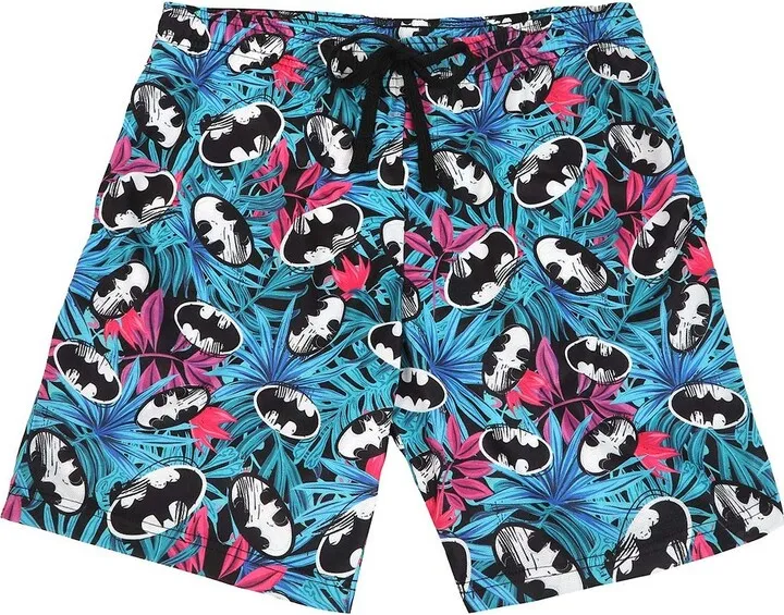 Batman Logo Men’s Floral Print Sleep Pajama Shorts-XL