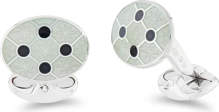 Deakin & Francis - Deakin & Francis Sterling Silver Clear Enamel Cufflinks With Black Enamel Dot Design