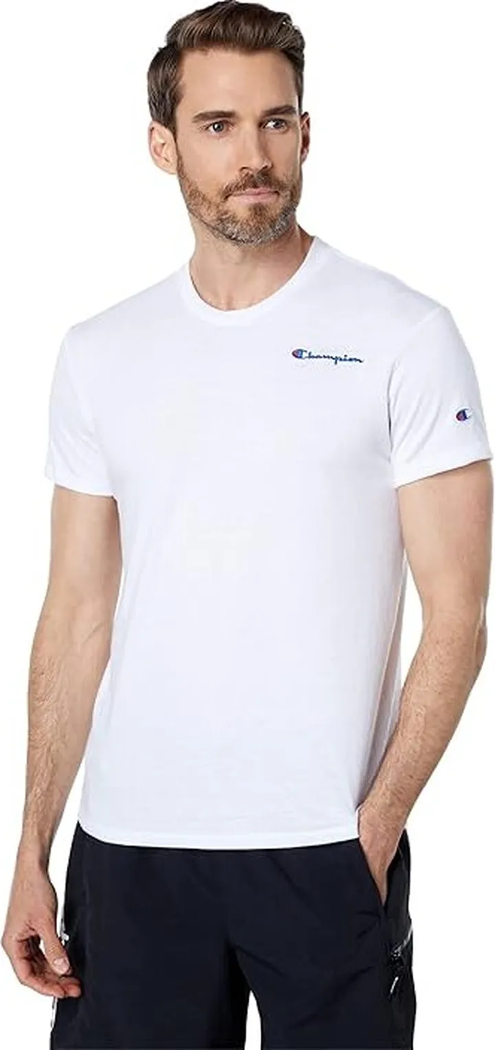 Champion Powerblend(r) Small Logo Short Sleeve Tee (White) Men's Clothing