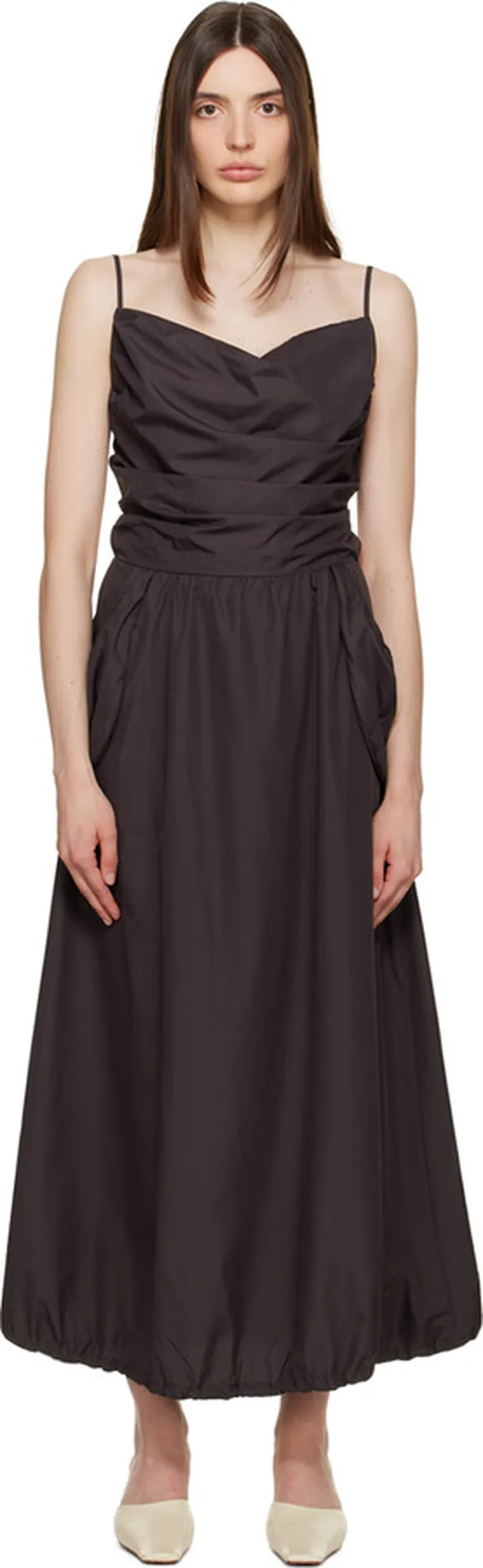 TheOpen Product Brown Gathered Midi Dress