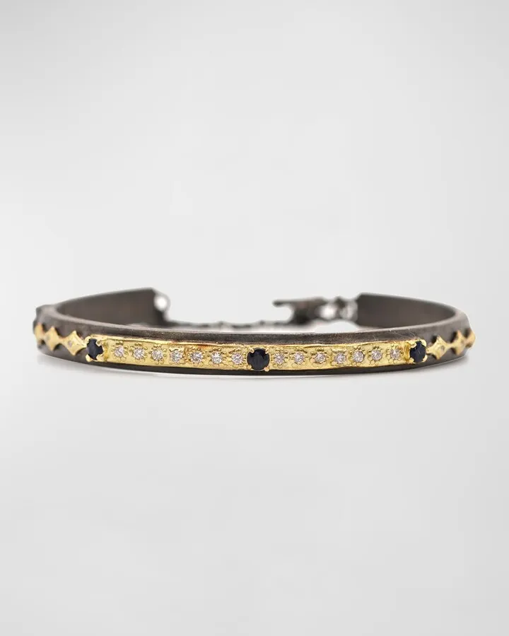 18K Gold Old World Sapphire Diamond Cuff Bracelet