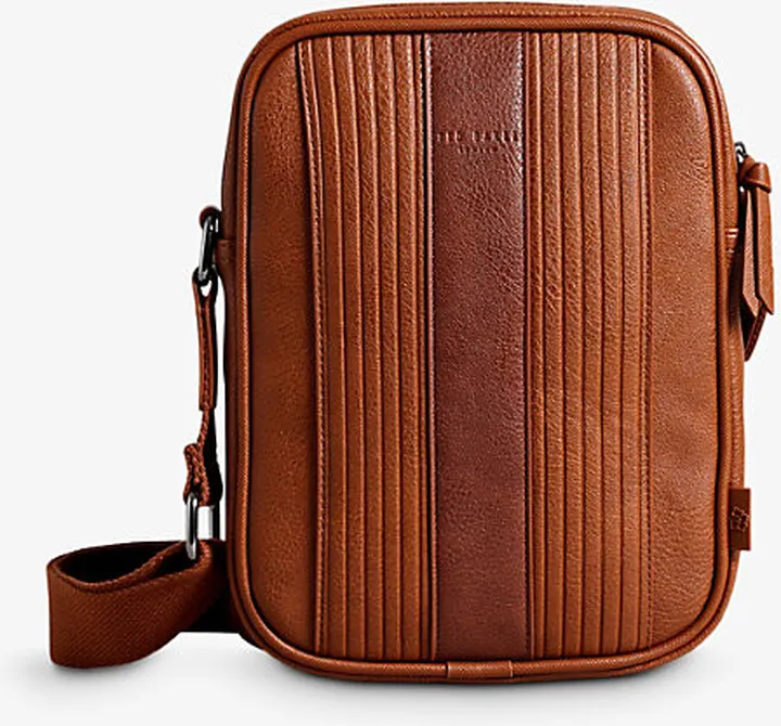 Mens Brown Everton Large Striped Faux-leather Cross-body Flight bag