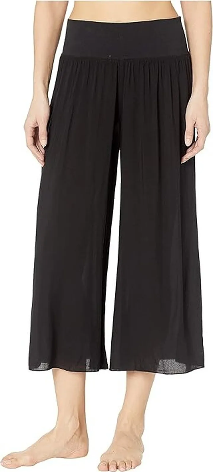 Hard Tail Flat Waist Boho Capris in Rayon Voile (Black) Women's Casual Pants