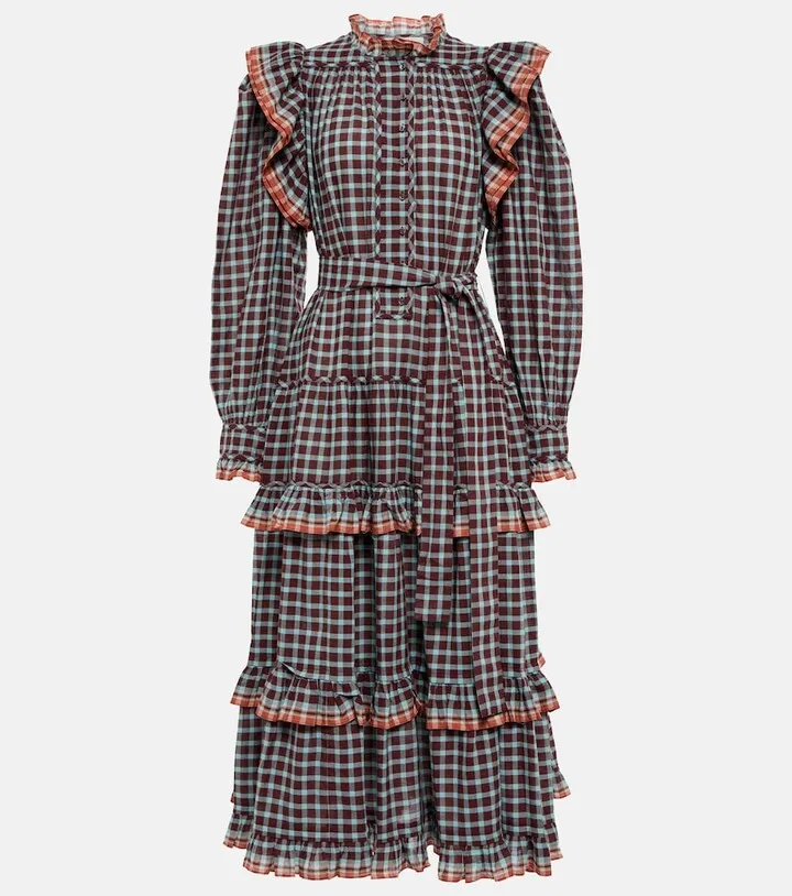 Romy checked cotton midi dress