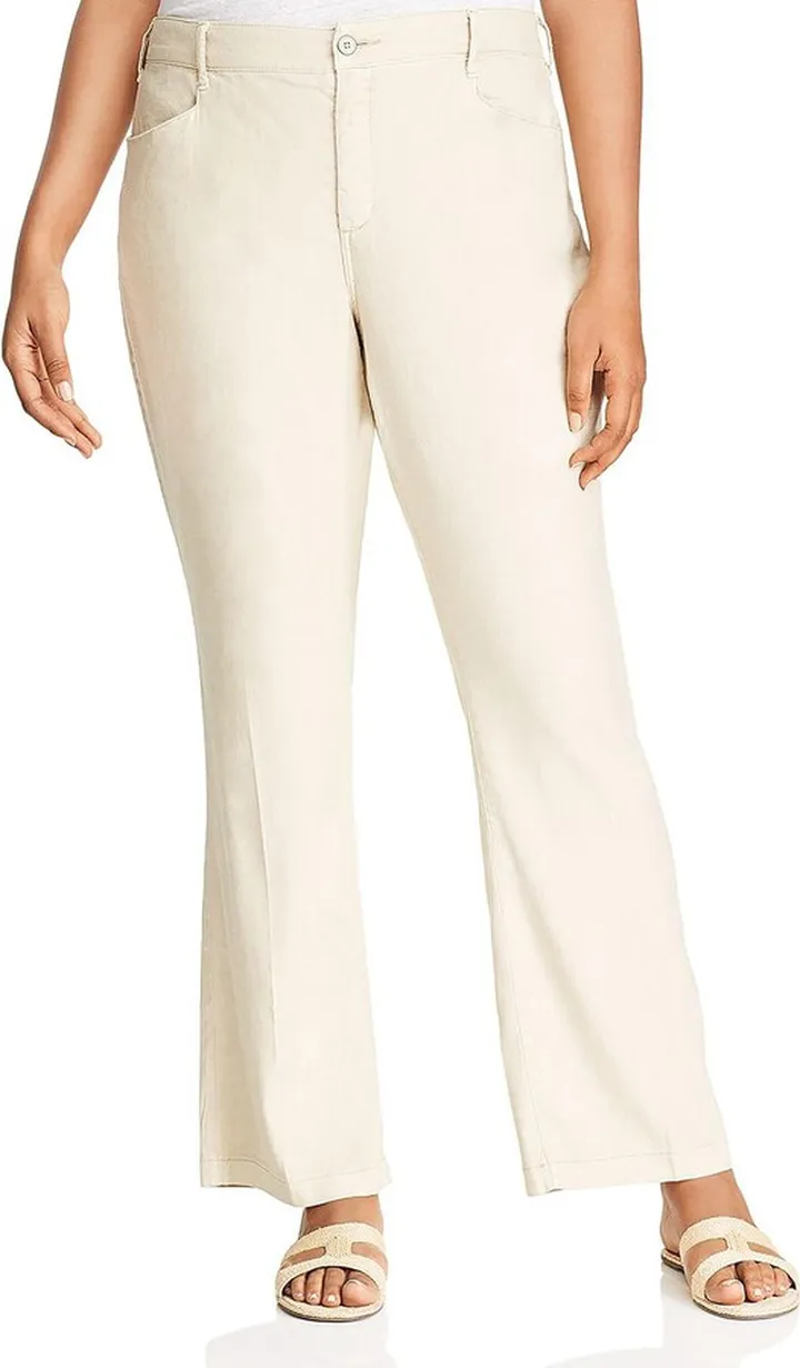 Plus Womens Linen Blend Faded Straight Leg Pants