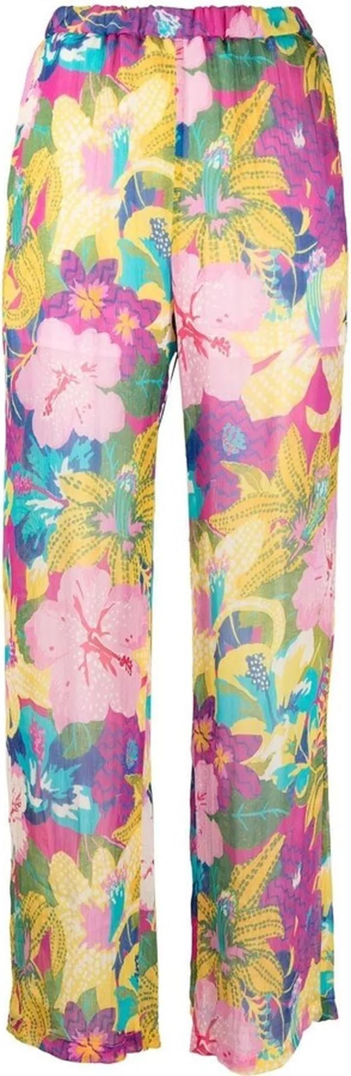 Tropical-print semi-sheer straight-leg trousers