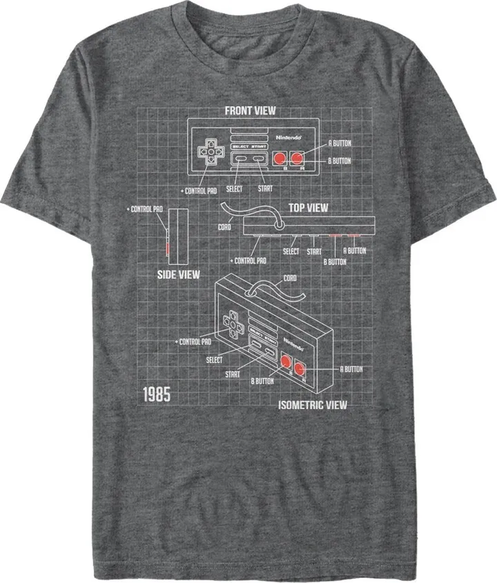 Men's Nintendo Schematic NES Controller T-Shirt - Charcoal Heather - Large