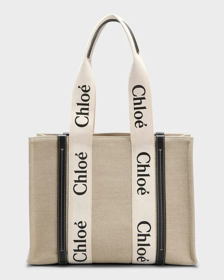 Woody Medium Linen Leather Tote Bag