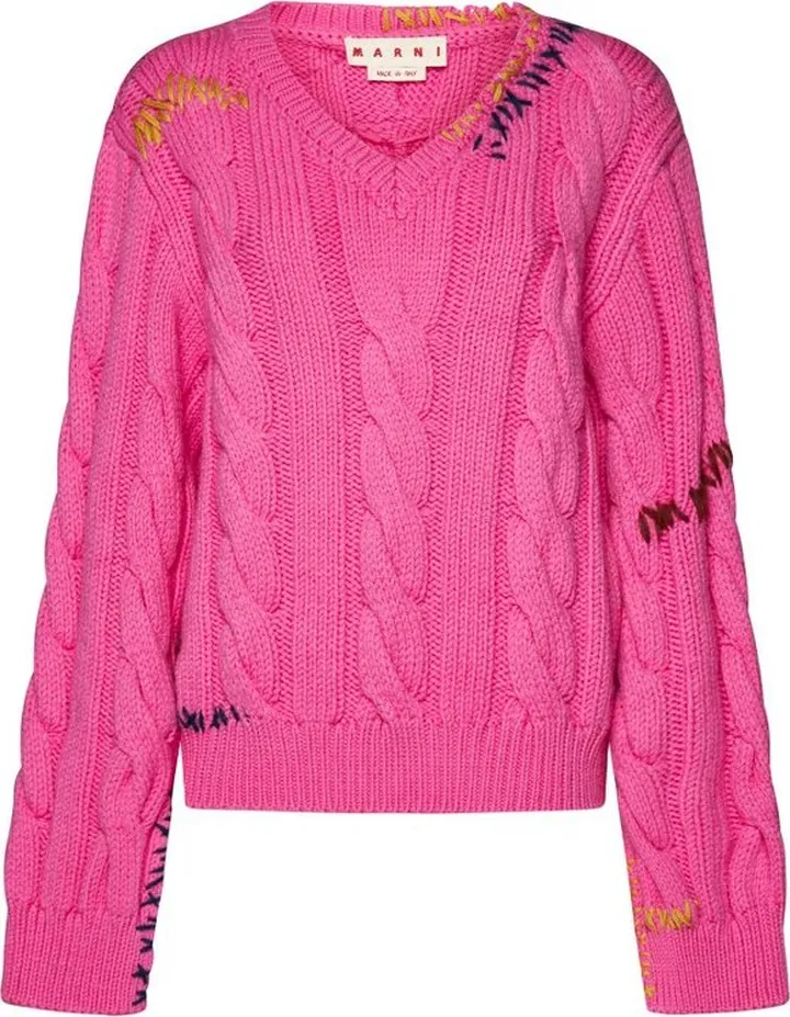 Marni V-Neck Cable-Knitted Jumper