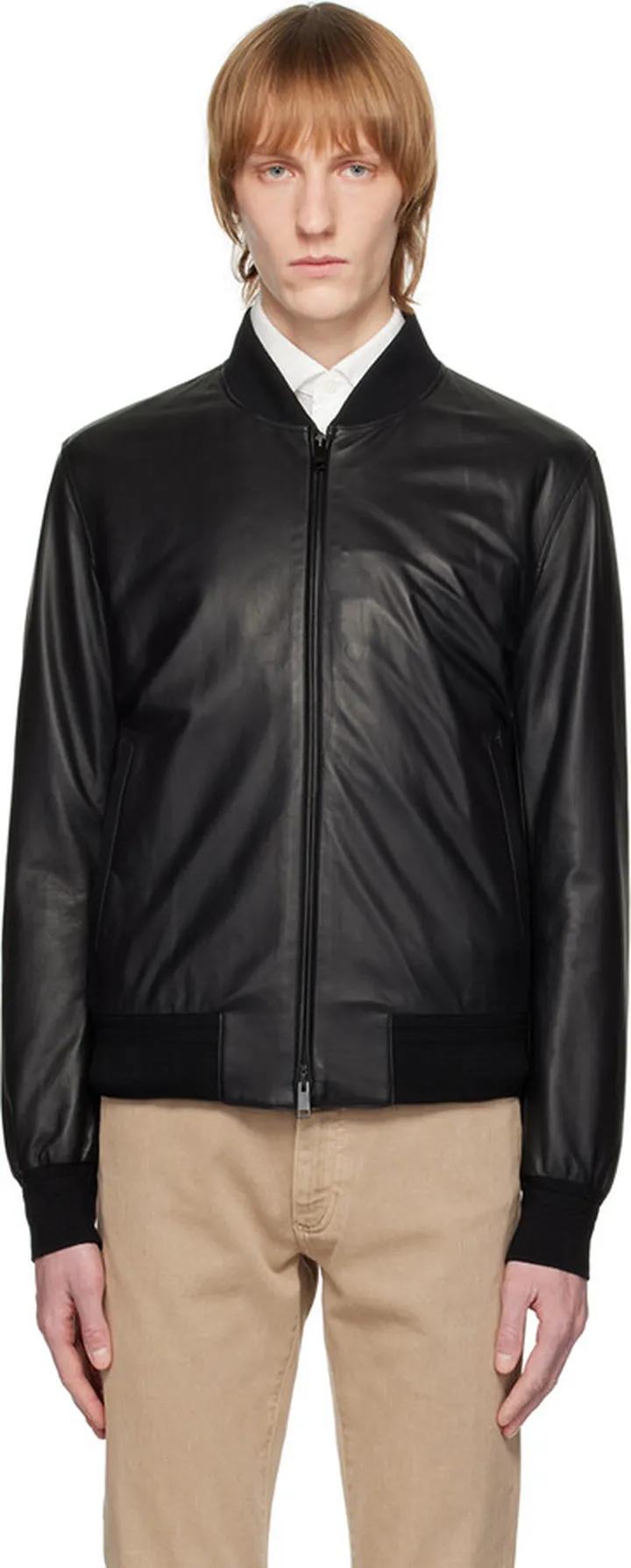 ZEGNA Black Zip Leather Jacket