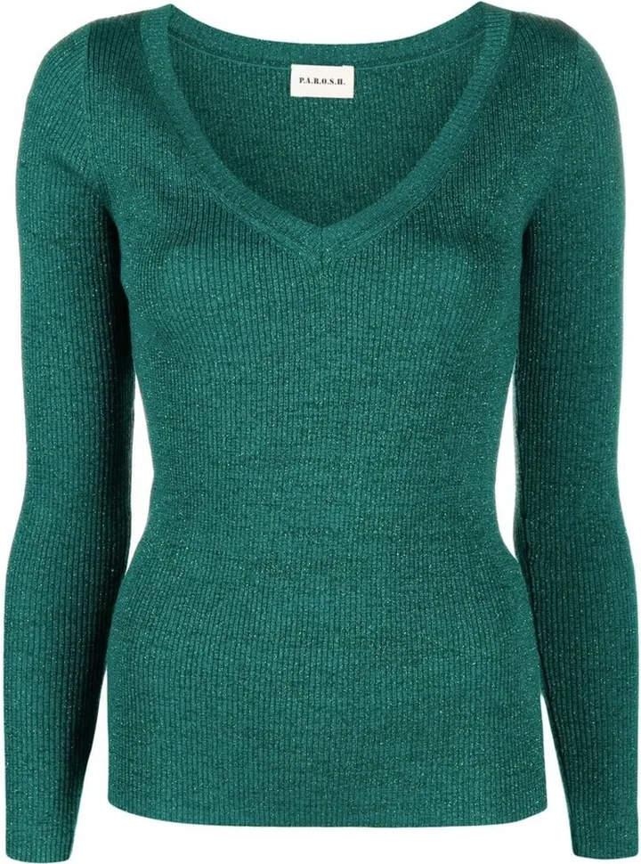 V-neck ribbed glitter jumper