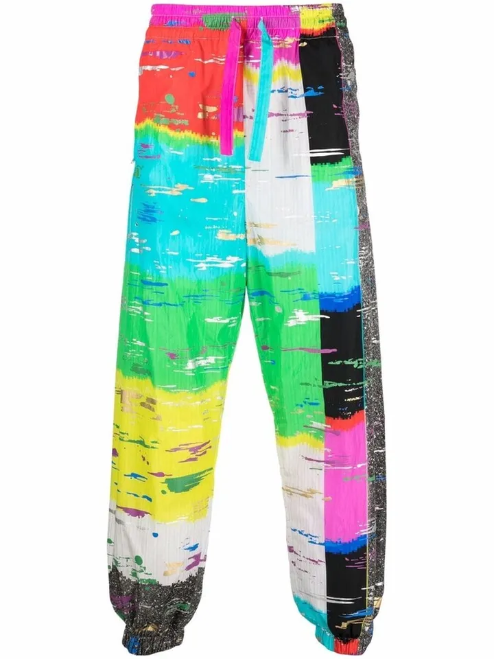 Glitch-print wide-leg track pants